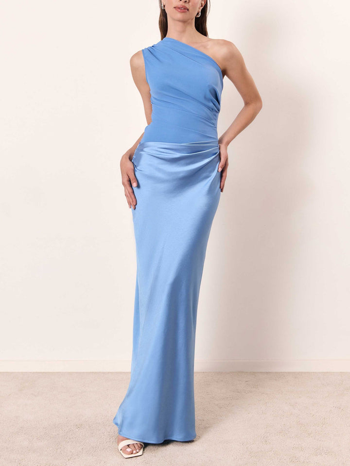 Anita | Maxi Wedding Guest Dress with One Shoulder and Pleated Skirt
