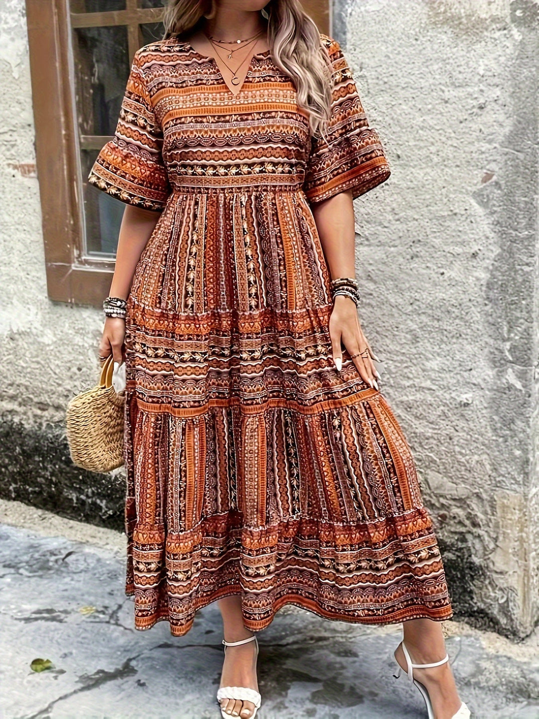 Annabelle | Boho Midi Dress Flowy Printed