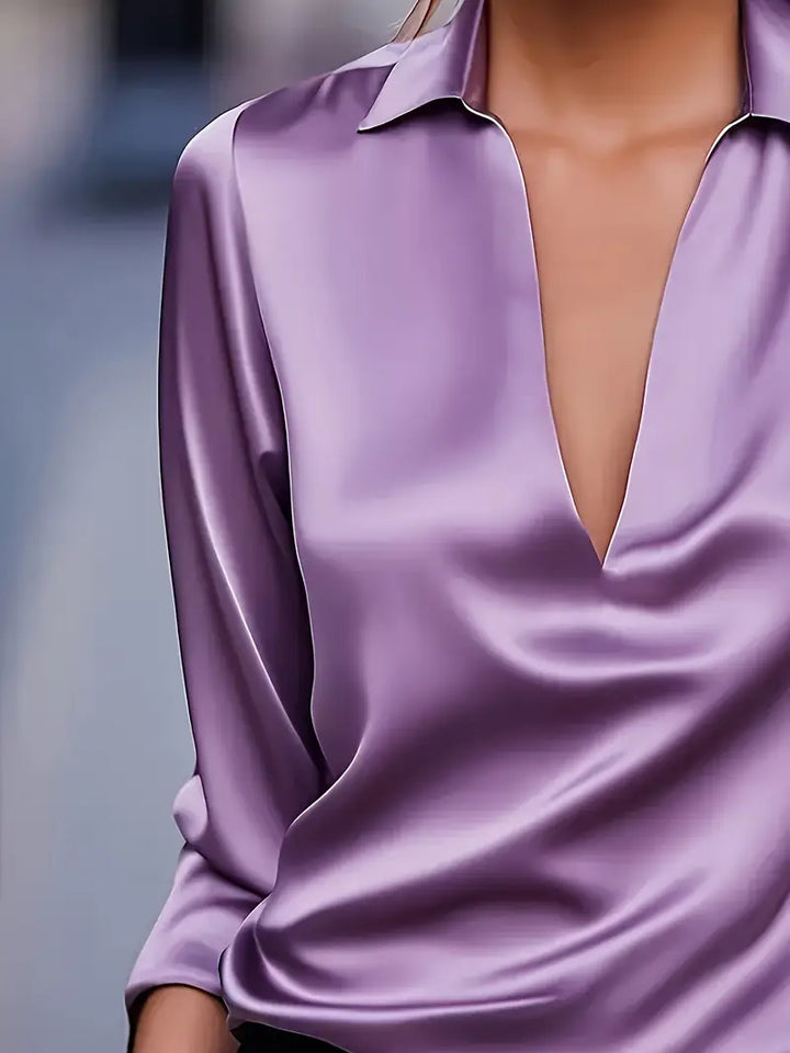 Sylv | Blouse with Deep V-Neck and Long Sleeves