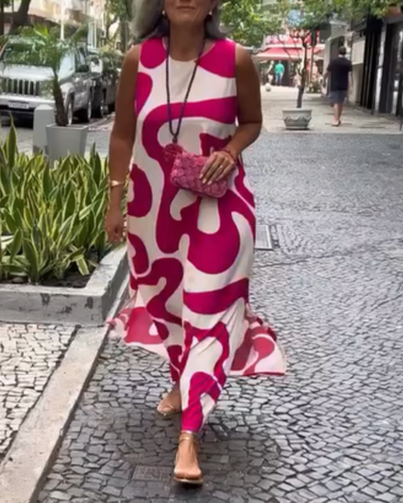 Christine | Maxi Summer Dress with Abstract Print and Round Neck