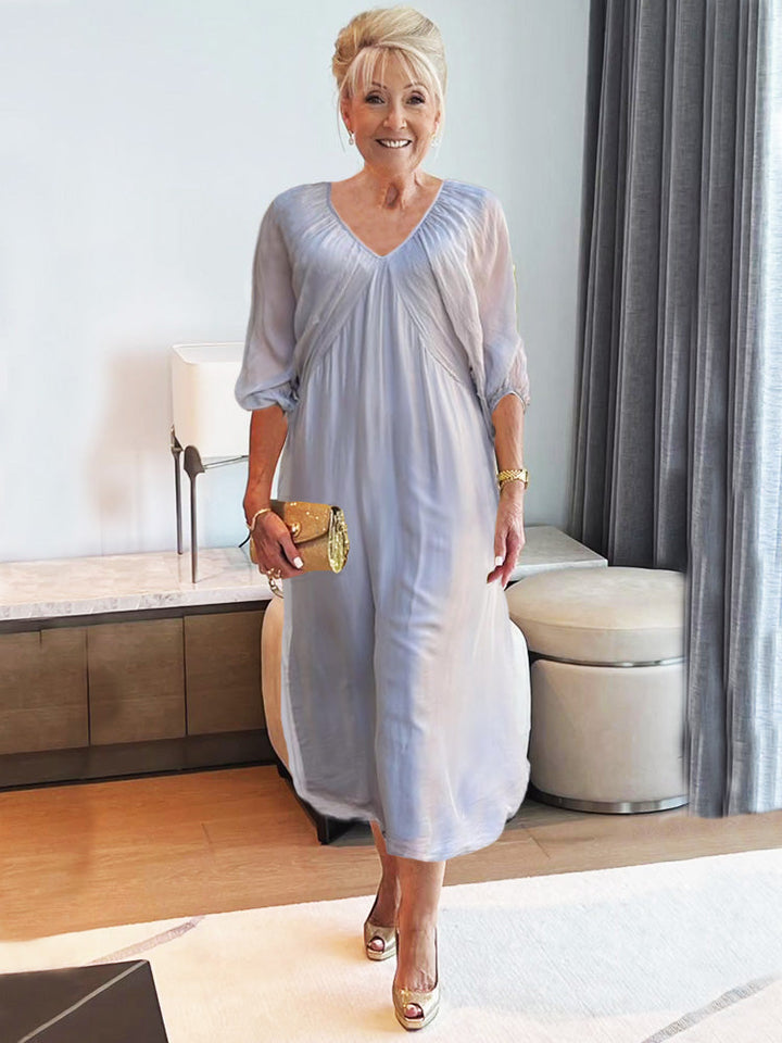 Aurora | Midi Summer Dress with V-Neck and 3/4 Sleeves