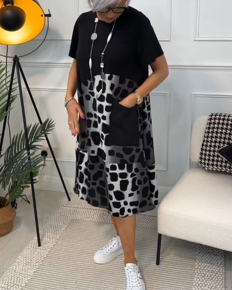 Xena | Midi Summer Dress with Abstract Print and Round Neck