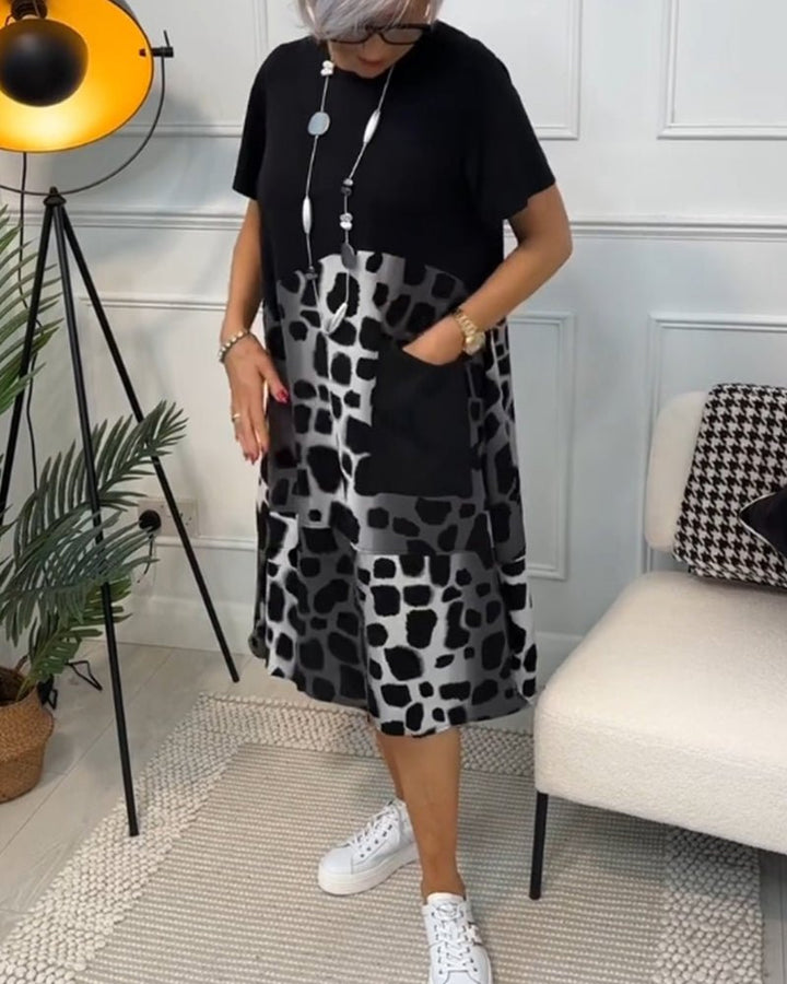 Xena | Midi Summer Dress with Abstract Print and Round Neck