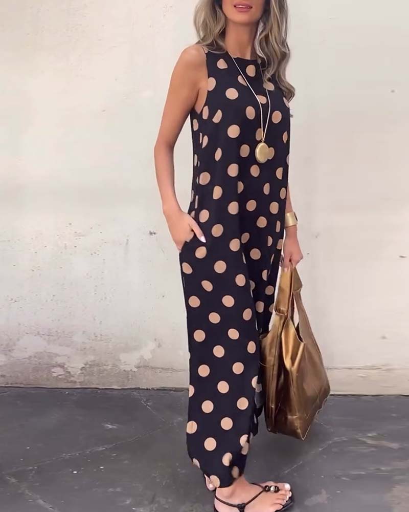 Vivian | Maxi Polka Dot Dress with Round Neck and Sleeveless Bodice