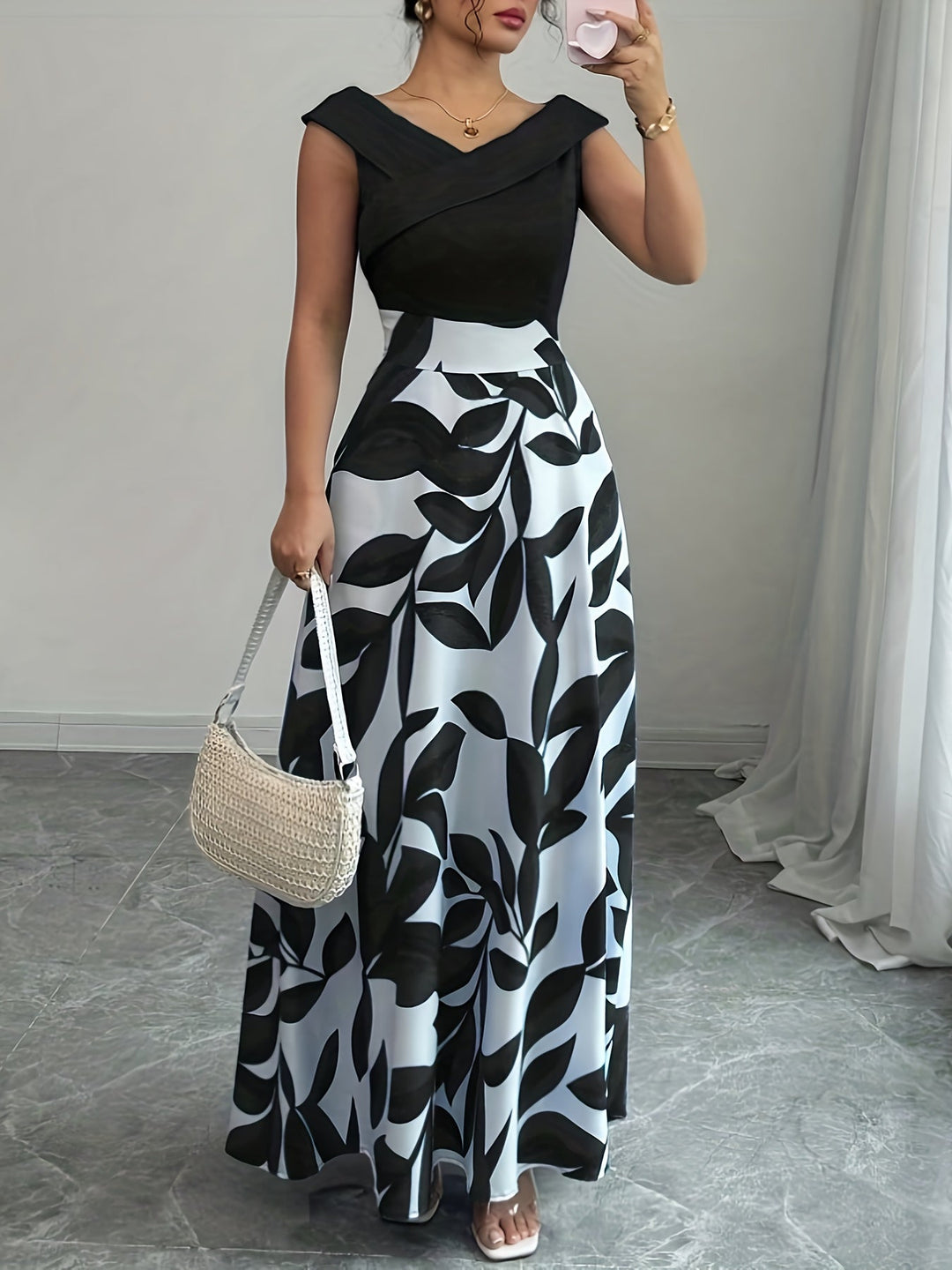 Glen | Maxi Wedding Guest Dress with Floral Print and Off Shoulder