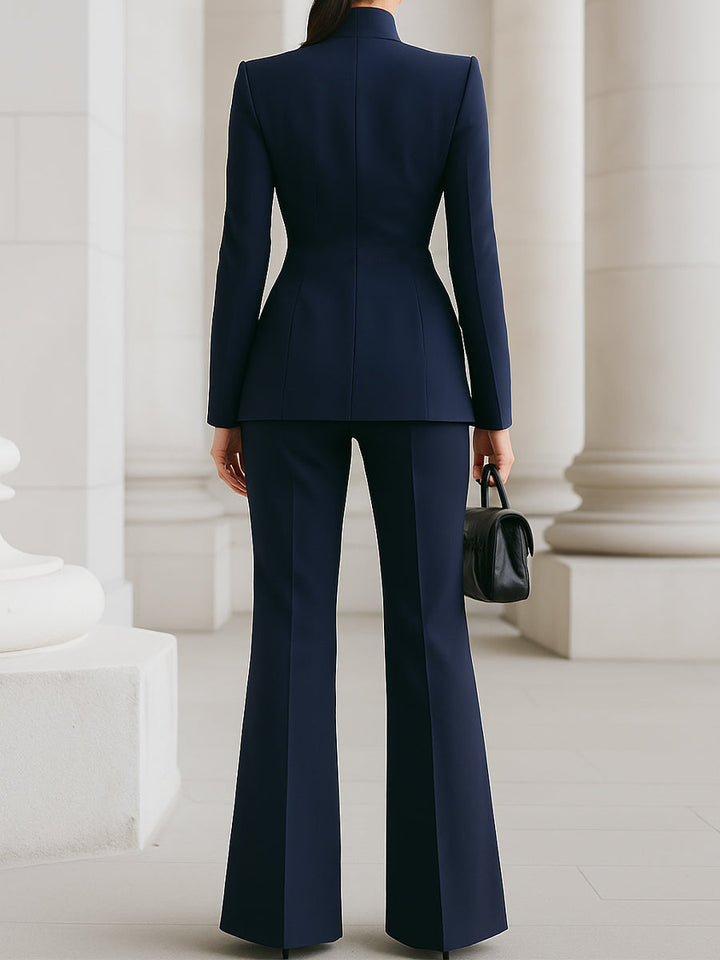 Nadia | Blazer Set with Flared Trousers and Stand Collar