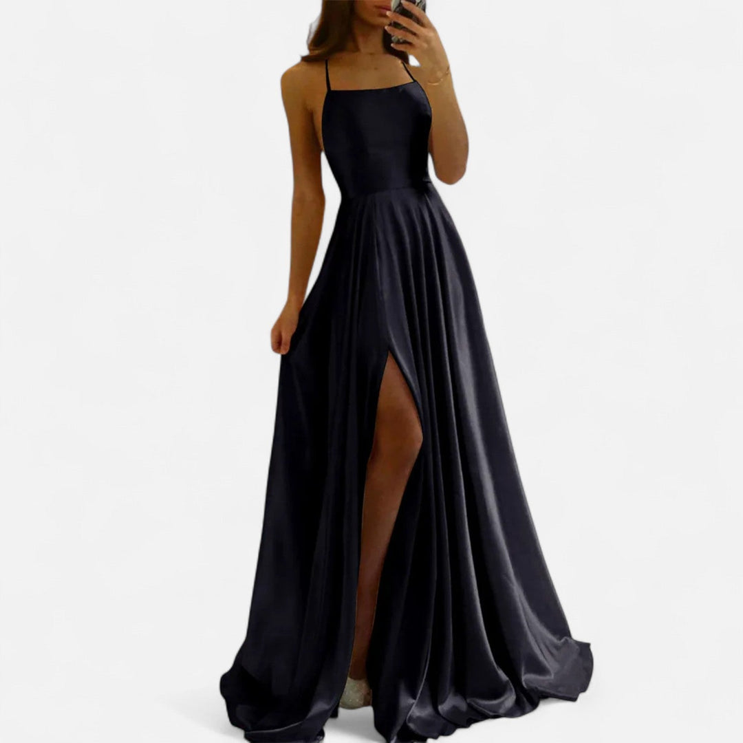 Gabrielle | Maxi Wedding Guest Dress with Thin Straps and Side Slit