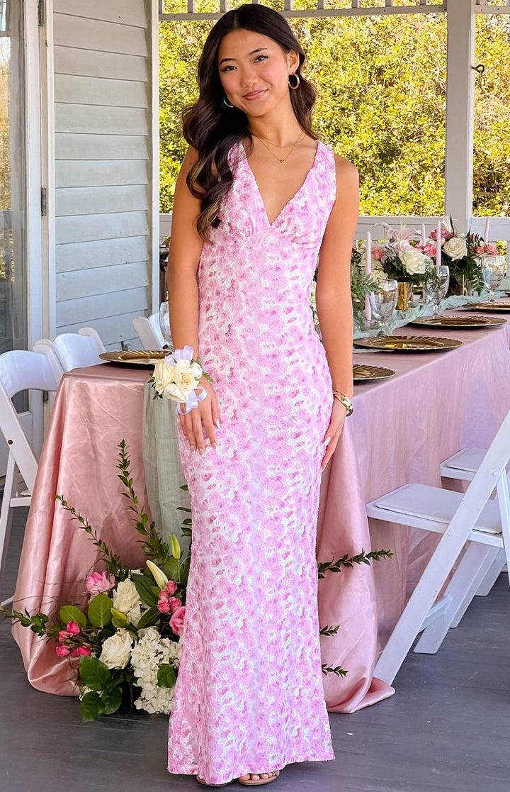 Chloe | Maxi Wedding Guest Dress with Floral Print and Open Back