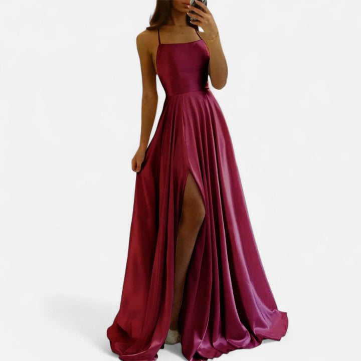 Gabrielle | Maxi Wedding Guest Dress with Thin Straps and Side Slit