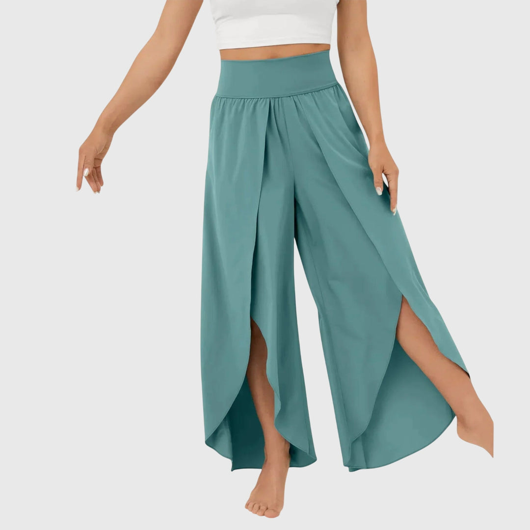 Sasha | Wide Leg Palazzo Trousers with Side Split and Elastic Waist