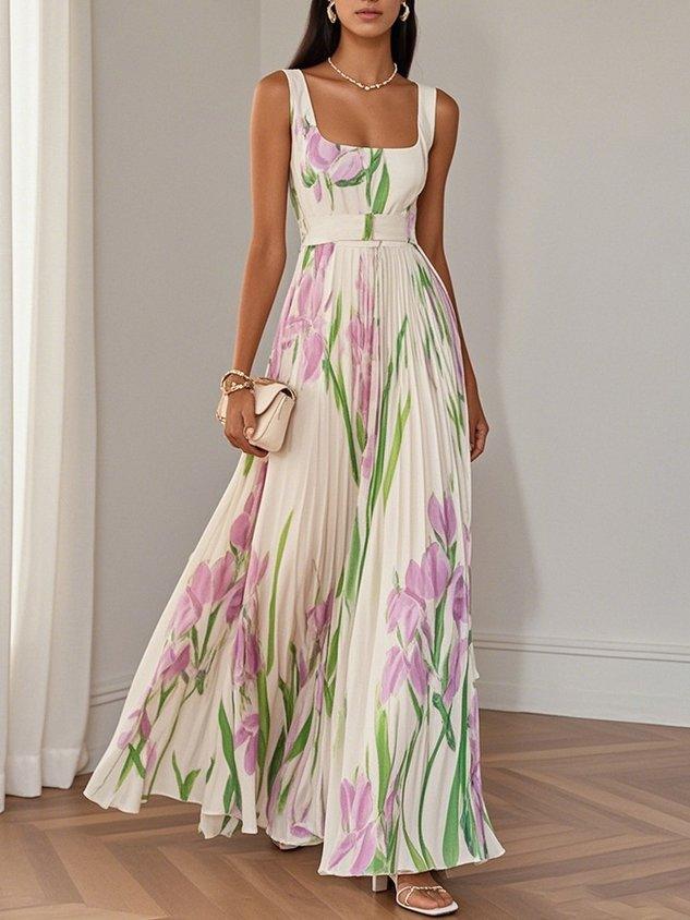 Tina | Maxi Wedding Guest Dress with Floral Print and Pleated Skirt