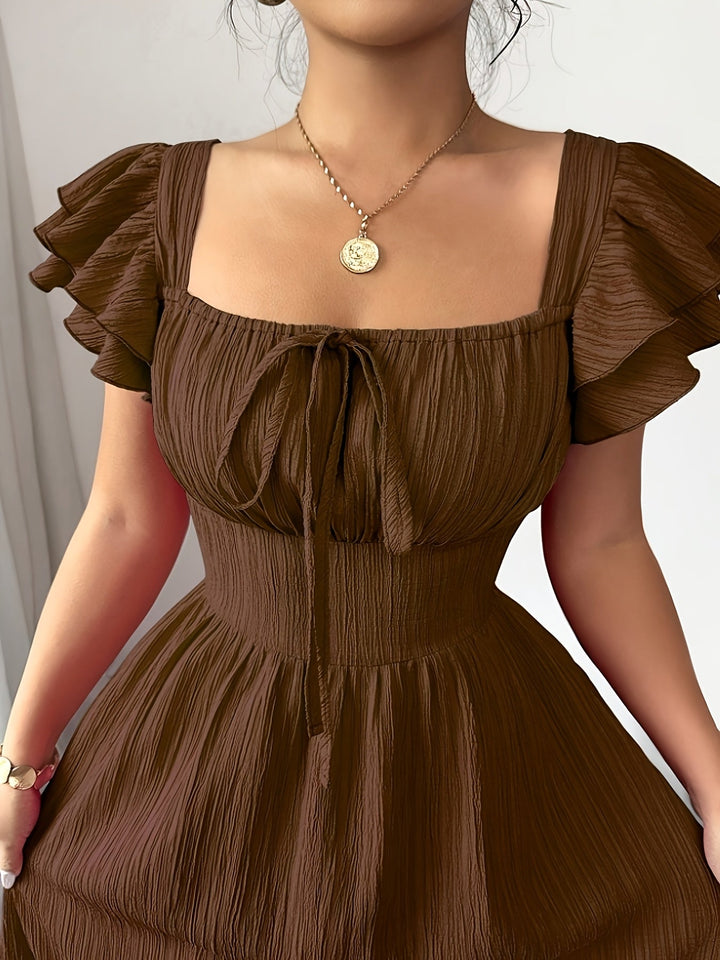 Vera | Maxi Wedding Guest Dress with Square Neck and Flutter Sleeves