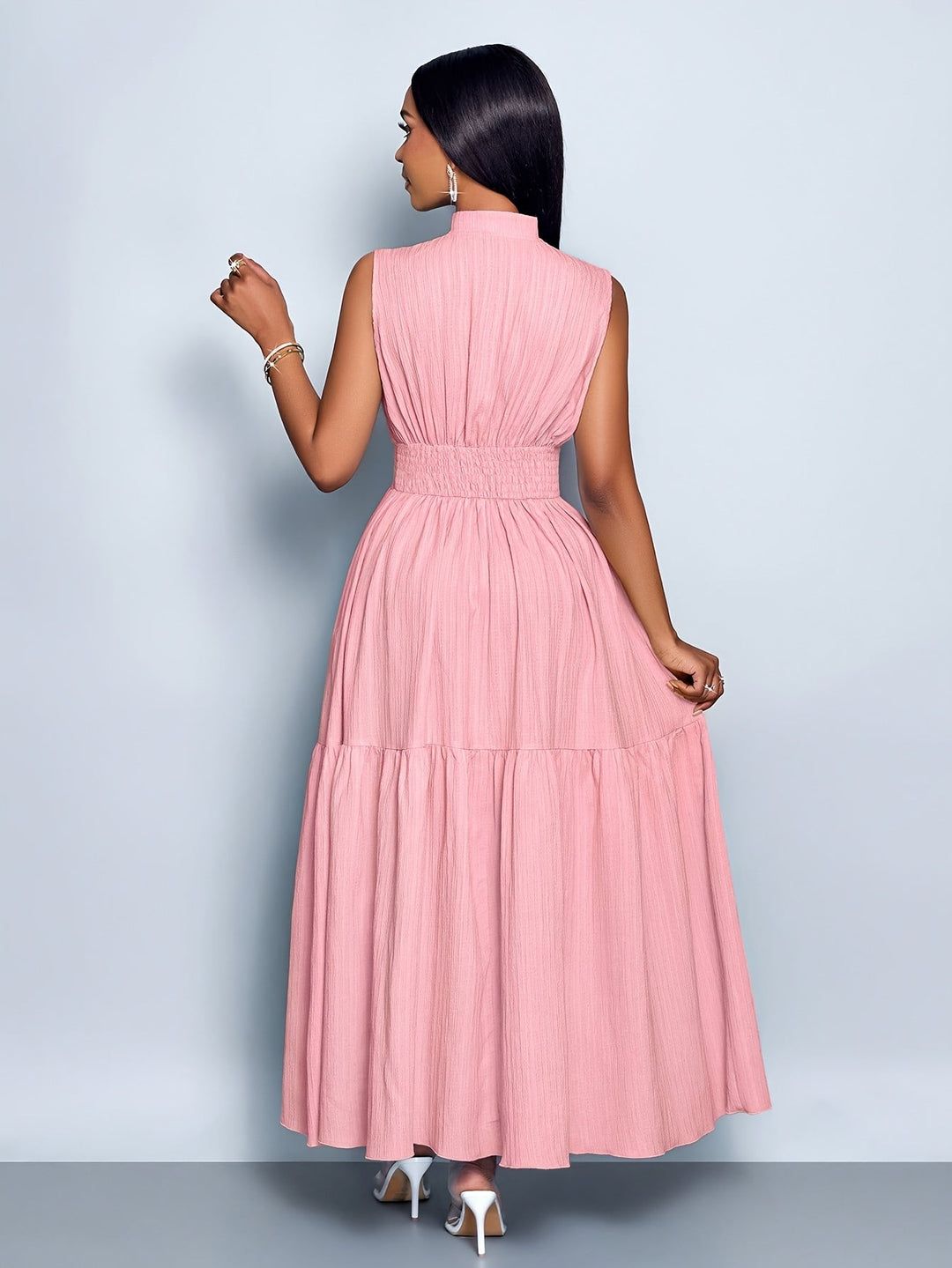 Tina | Maxi Summer Dress with Mock Neck and Belted Waist