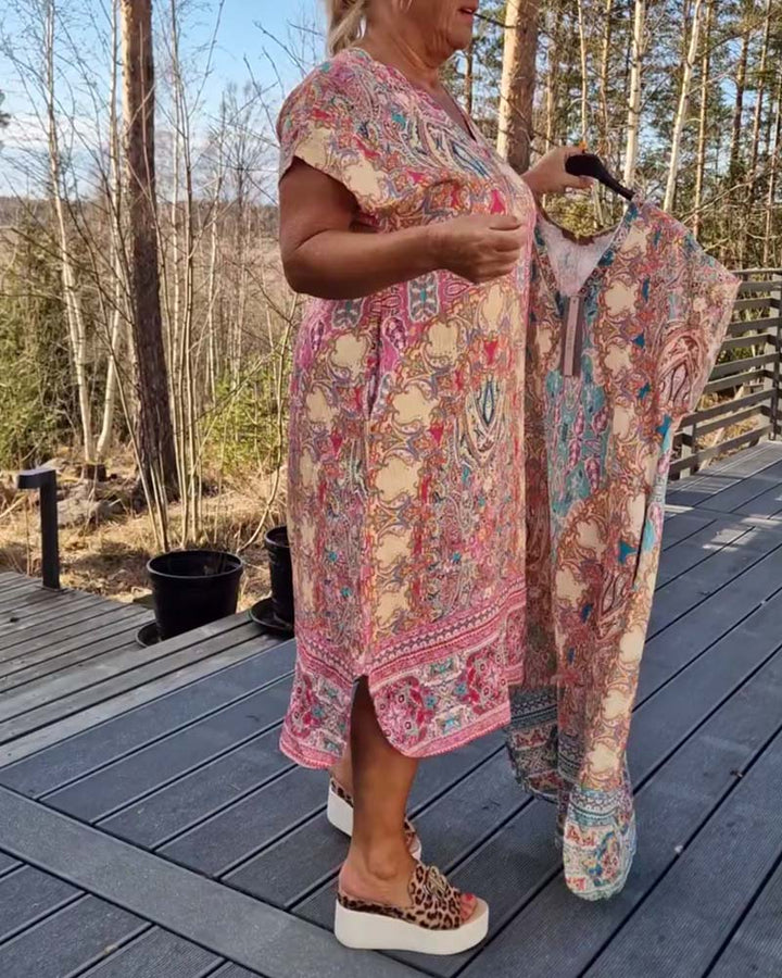 Darcie | Midi Summer Dress with Boho Print and V-Neck
