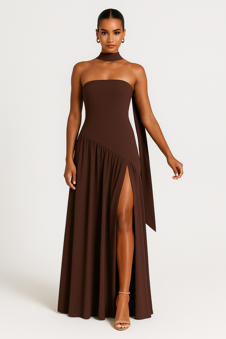 Rita | Maxi Wedding Guest Dress with Strapless Bodice and Side Slit