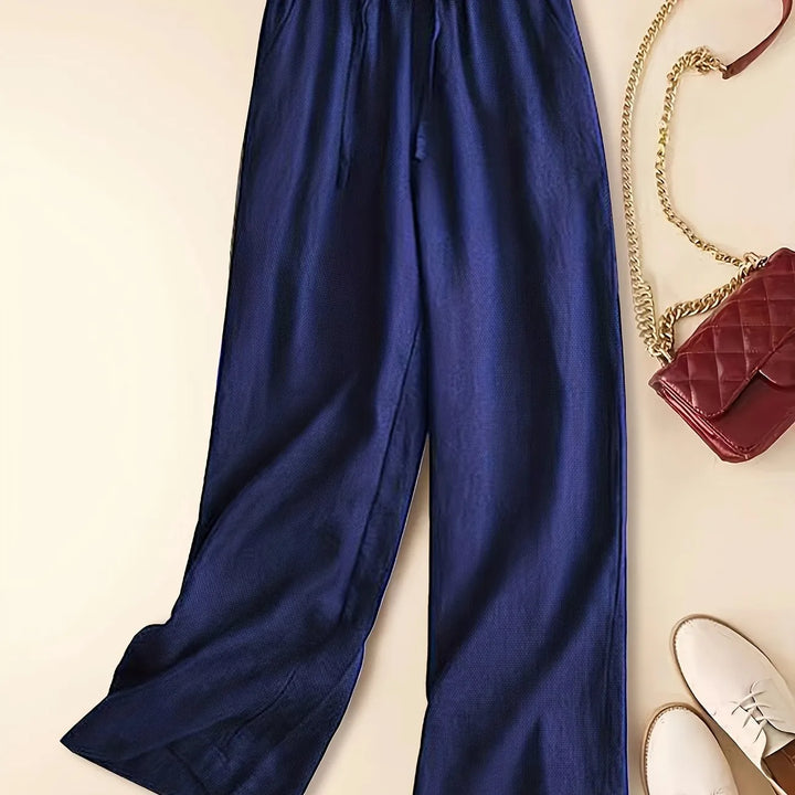 Tia | Wide-Leg Trousers with Drawstring Waist and Plain Finish
