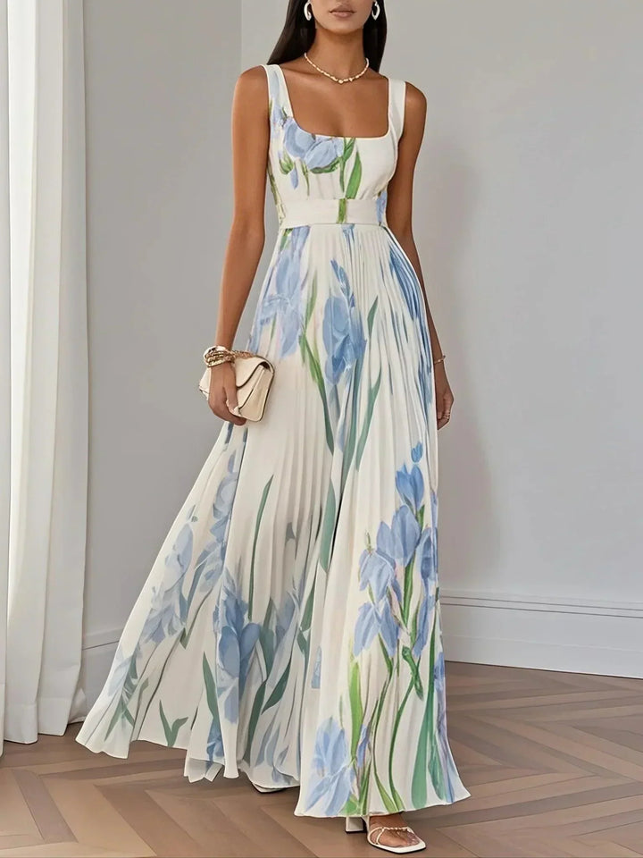 Tina | Maxi Wedding Guest Dress with Floral Print and Pleated Skirt