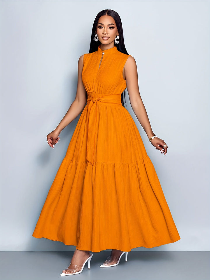Tina | Maxi Summer Dress with Mock Neck and Belted Waist