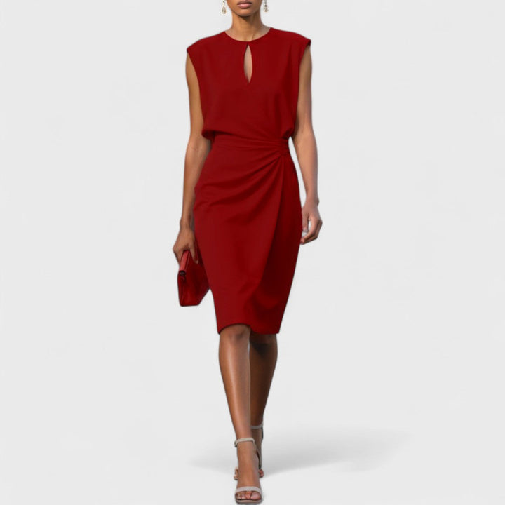 Kathy | Midi Cocktail Dress with Keyhole Neck and Ruched Bodice