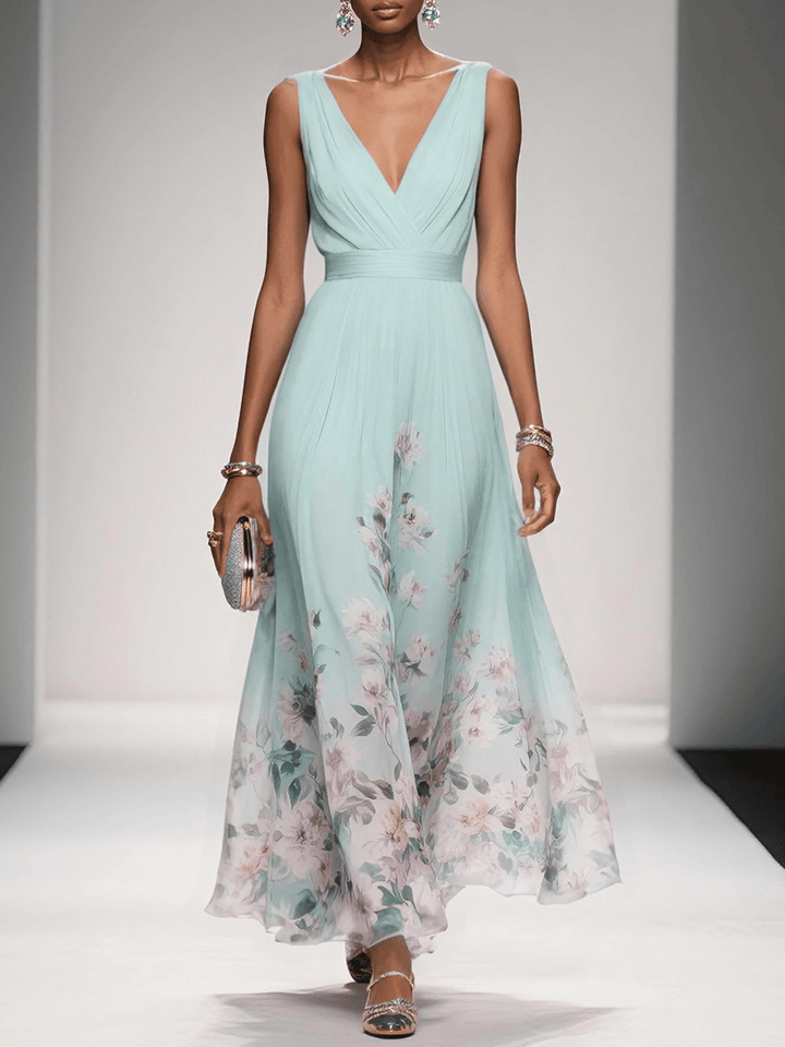 Ana | Maxi Wedding Guest Dress with Floral Print and V-Neck