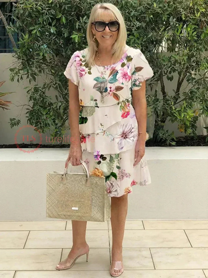 Loretta | Midi Wedding Guest Dress with Floral Print and Tiered Ruffles