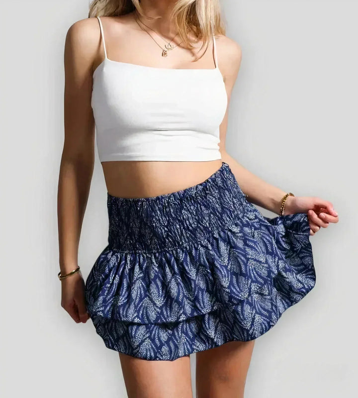 Irene | Mini Tiered Skirt with Boho Print