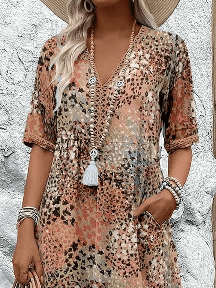 Hailey | Midi Summer Dress with Abstract Print and V-Neck