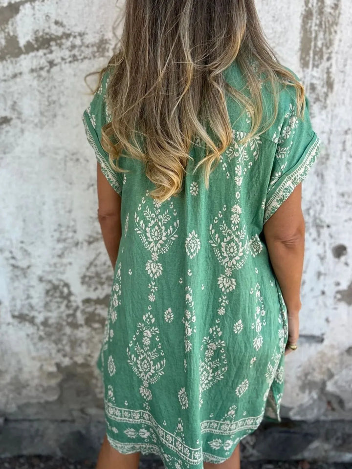 Emily | Mini Shirt Dress with Boho Print and V-Neck