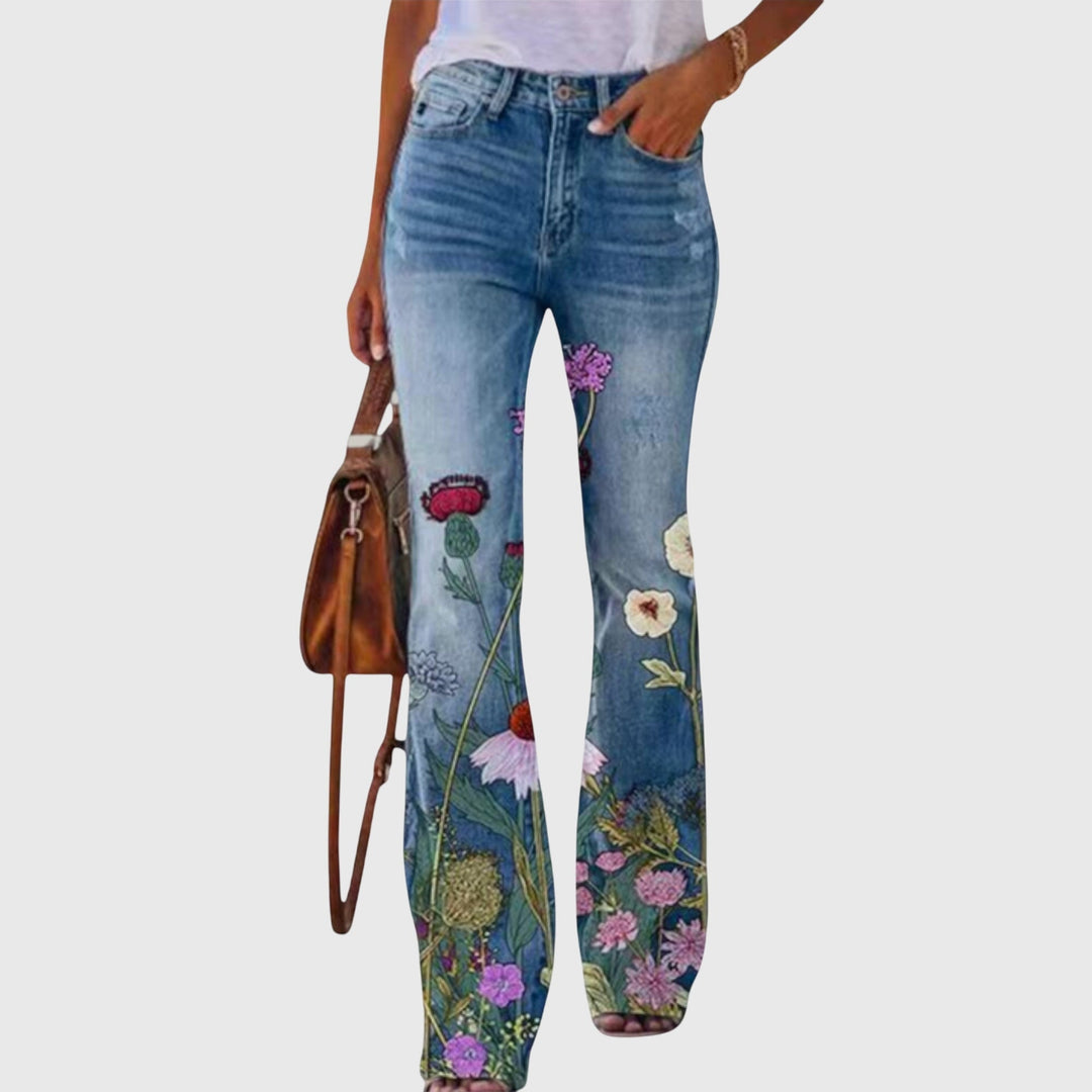 Josie | Flared Jeans with Floral Print and High Waist
