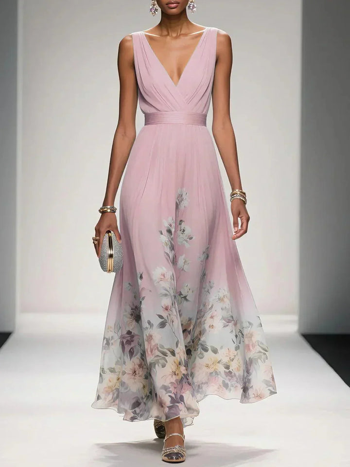 Ana | Maxi Wedding Guest Dress with Floral Print and V-Neck
