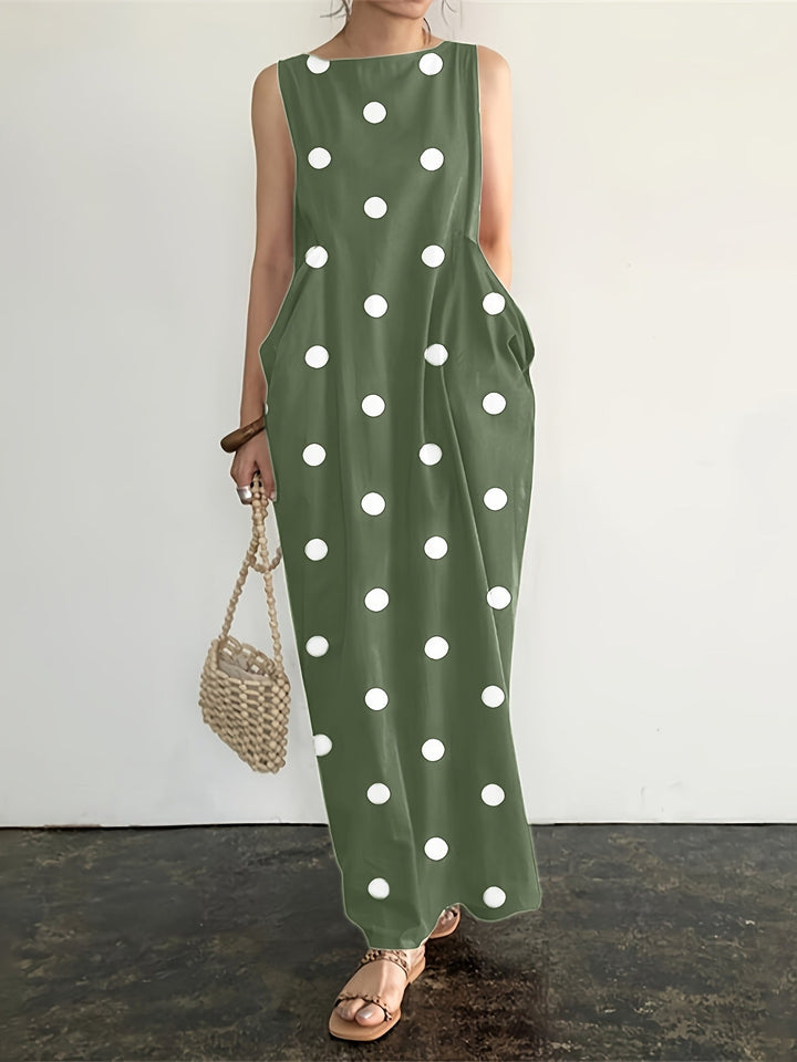 Harriet | Maxi Polka Dot Dress with Sleeveless Cut and Front Pockets