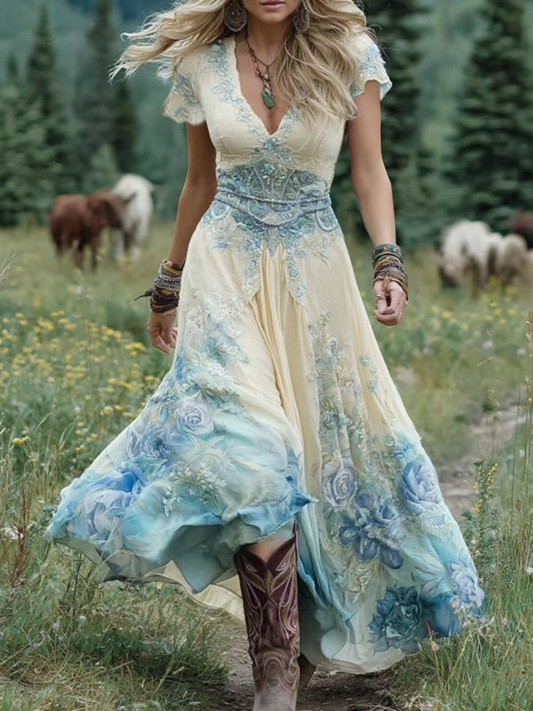 Audrey | Boho Floral Maxi Dress Printed