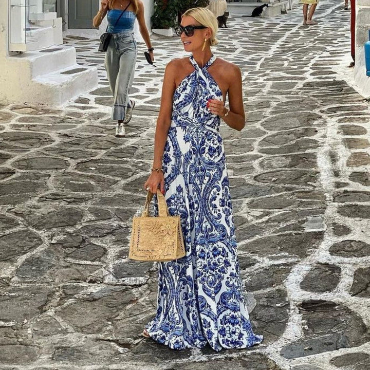 Edina | Maxi Halter Neck Dress with Boho Print