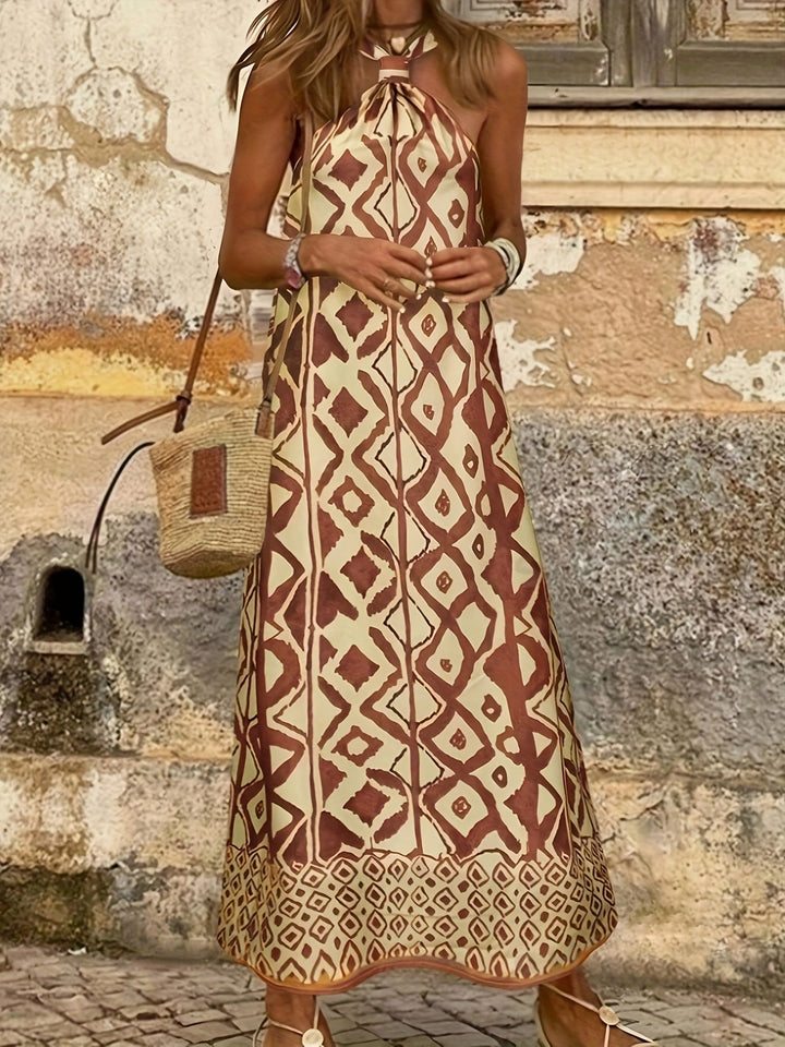 Eliza | Maxi Halter Neck Dress with Boho Print
