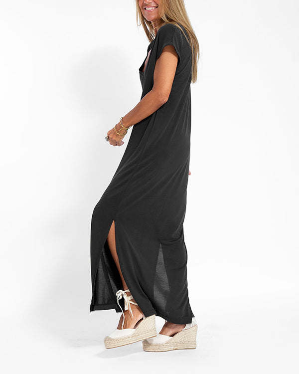Lucy | Maxi Summer Dress with V-Neck and Side Slits