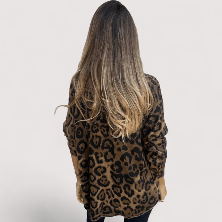 Tara | Animal Print Top with Long Sleeves and Round Neckline