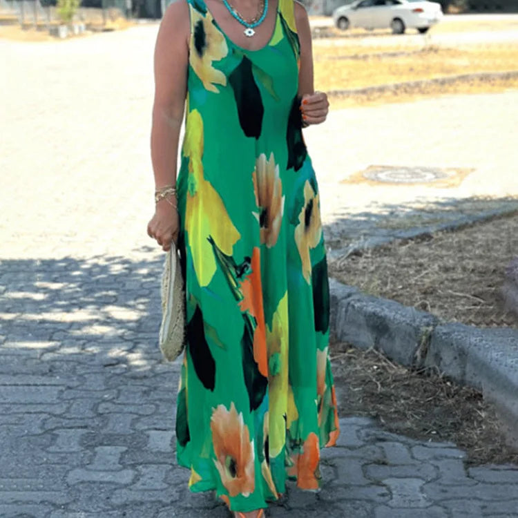 Clara | Maxi Summer Dress with Floral Print and Spaghetti Straps