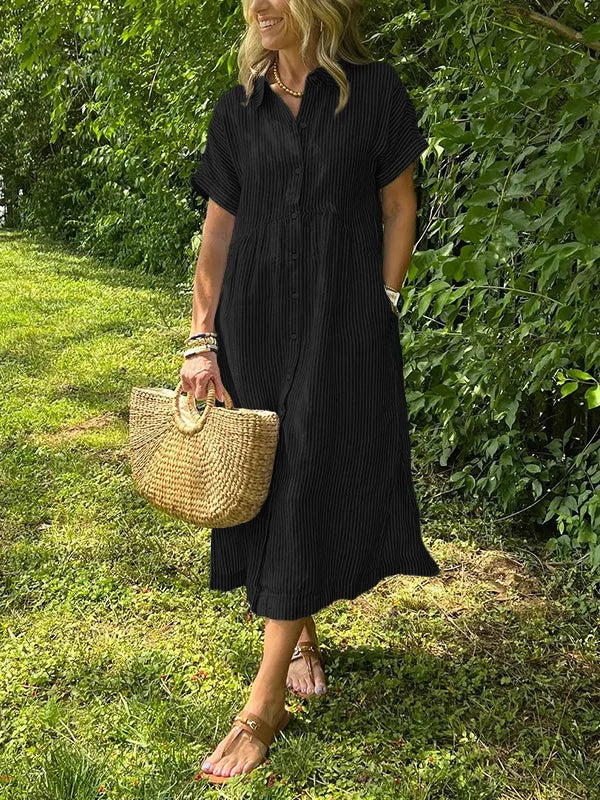 Wendy | Midi Shirt Dress with Vertical Stripes
