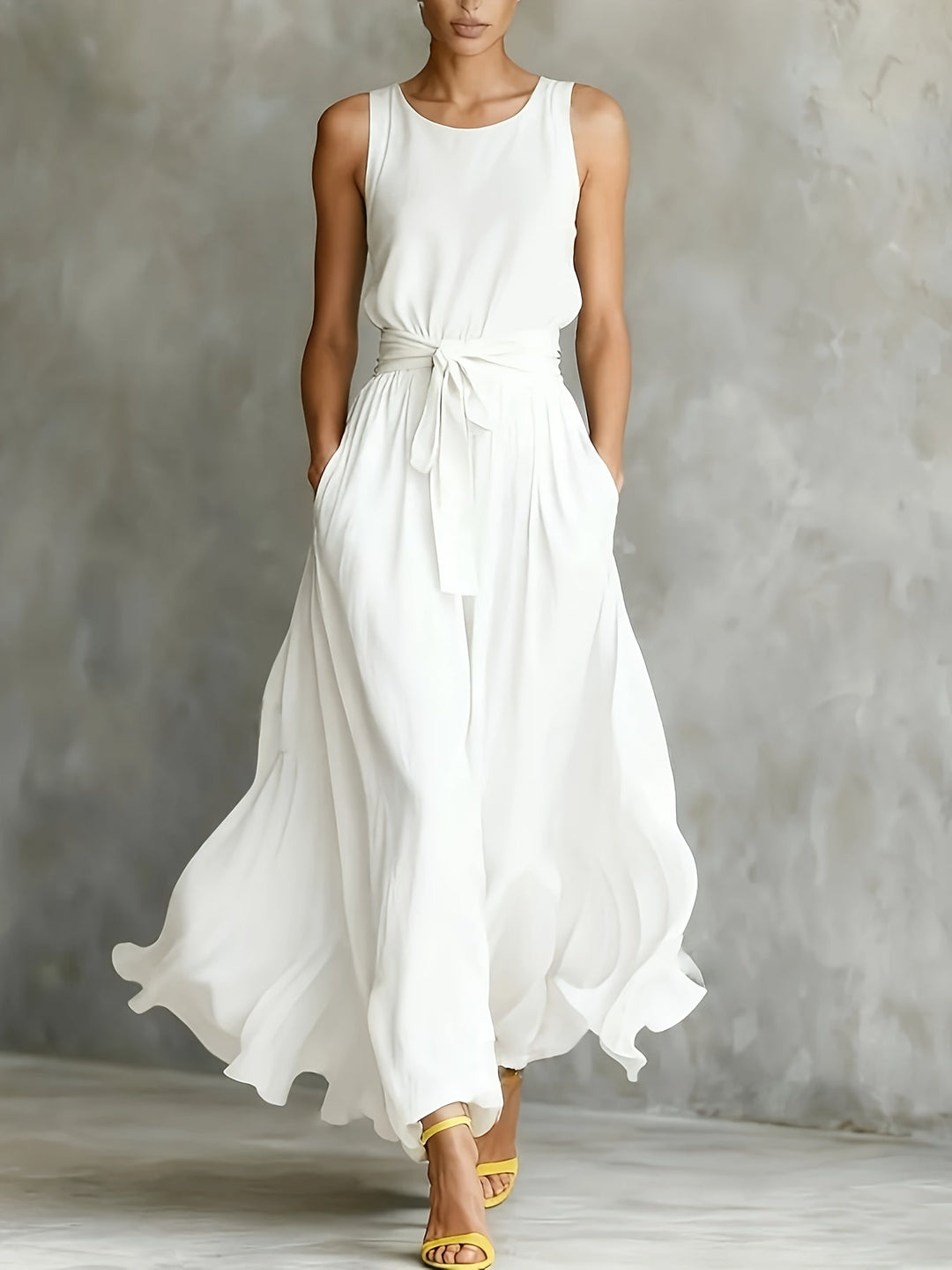 Grace | Wedding Guest White Maxi Dress A-Line Belted