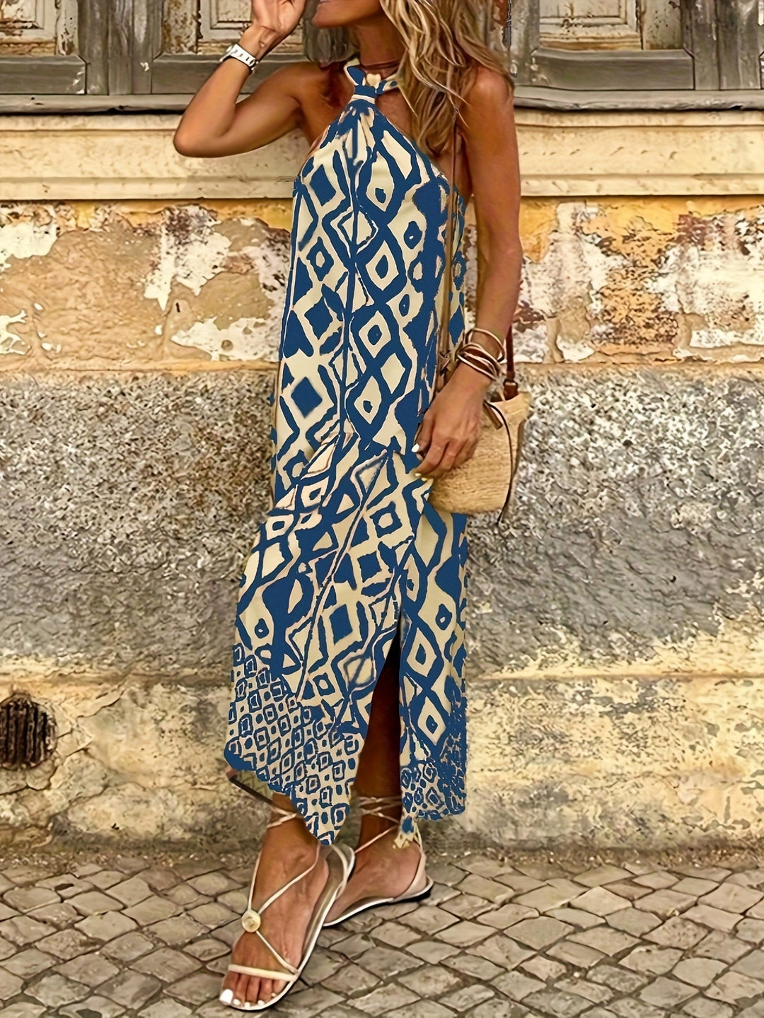 Eliza | Maxi Halter Neck Dress with Boho Print