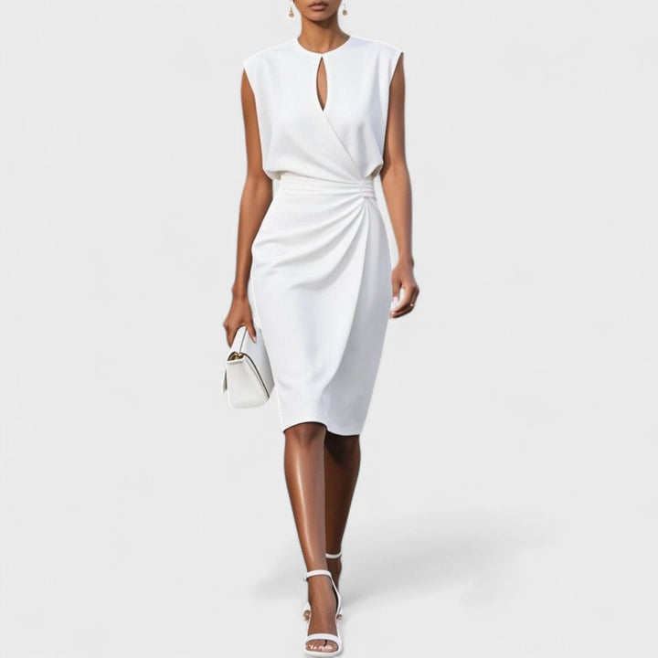 Kathy | Midi Cocktail Dress with Keyhole Neck and Ruched Bodice