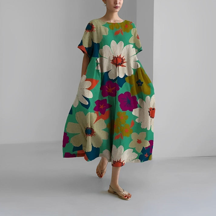 Jacklyn | Midi Summer Dress with Floral Print and Round Neck