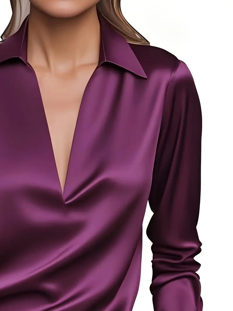 Sylv | Blouse with Deep V-Neck and Long Sleeves