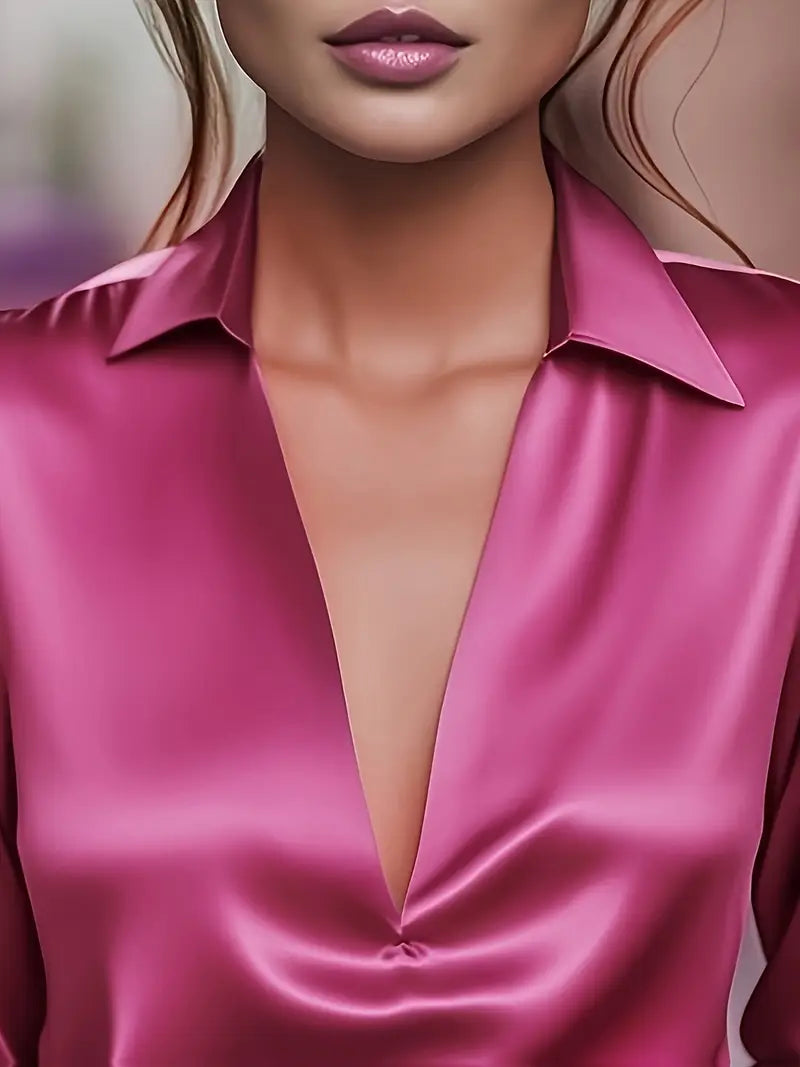 Sylv | Blouse with Deep V-Neck and Long Sleeves