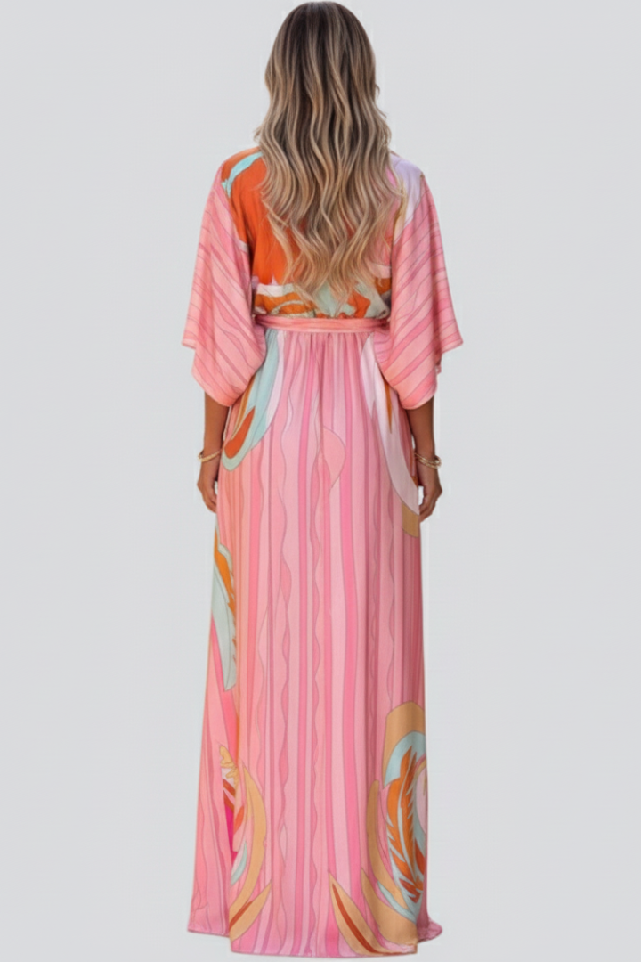 Zoe | Maxi Holiday Dress with Abstract Print and Batwing Sleeves