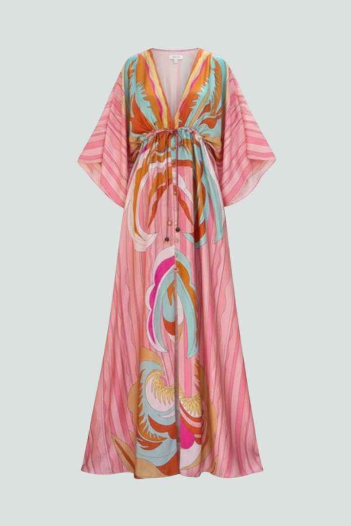 Zoe | Maxi Holiday Dress with Abstract Print and Batwing Sleeves