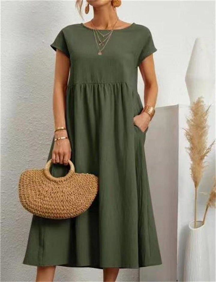 Charlotte | Midi Summer Dress with Round Neck and Side Pockets