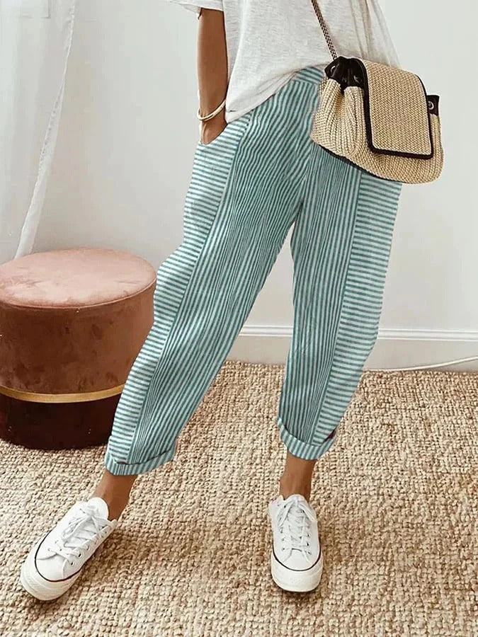 Erin | Striped Trousers with Tapered Fit and Cuffed Hem
