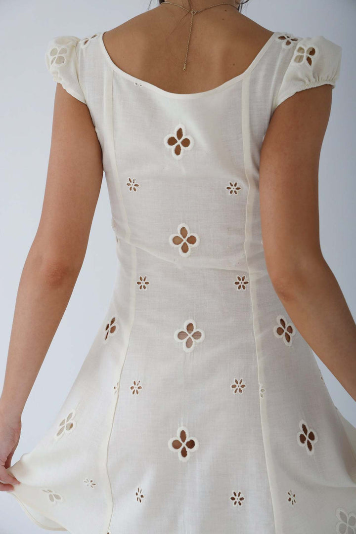 Kimberly | Midi Wedding Guest Dress with Embroidered Detail and Sweetheart Neck