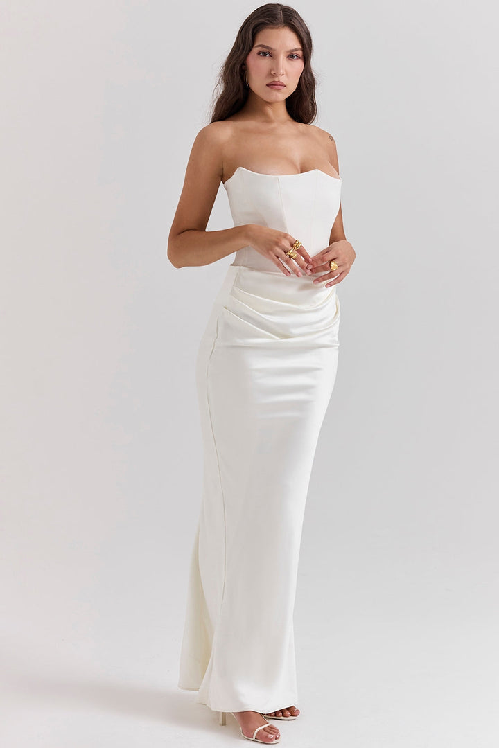 Sienna | Maxi Wedding Guest Dress with Corset Bodice and Strapless Cut
